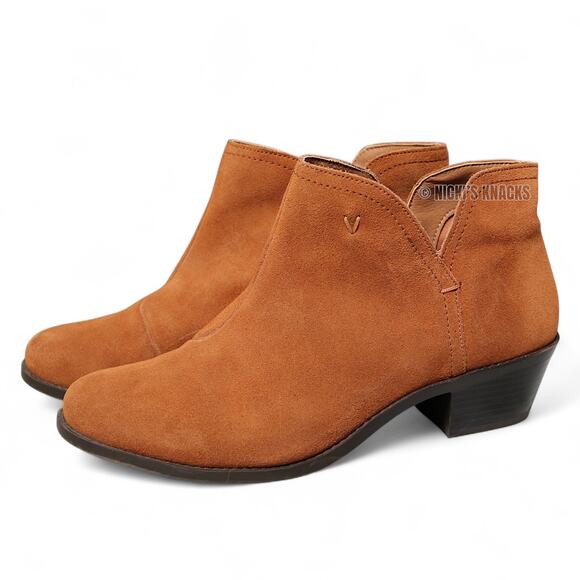 Vionic Liv Cognac Tan Suede Low Heel Ankle Booties Western Comfort Size 8.5W - Picture 2 of 11